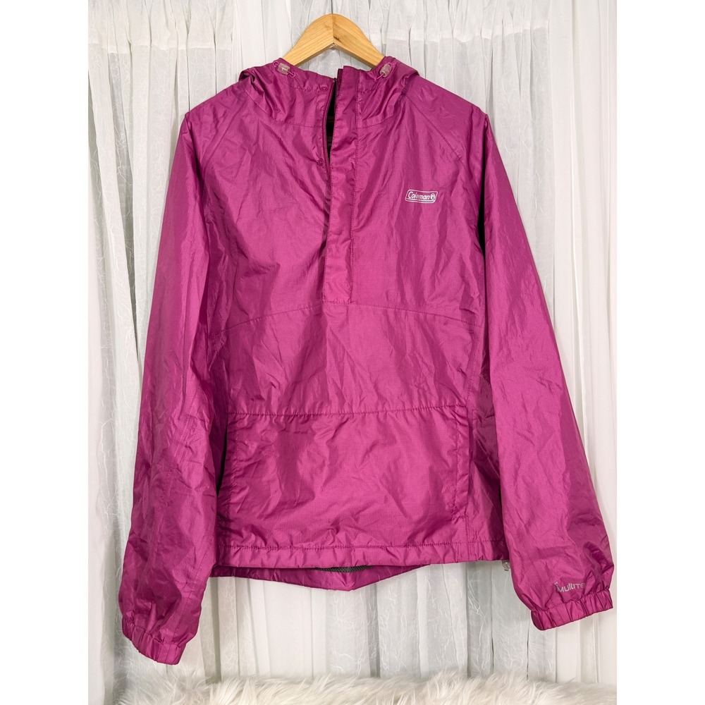 Coleman MultiTec Magenta Pink Ripstop Anorak Windbreaker Hooded Jacket Womens L